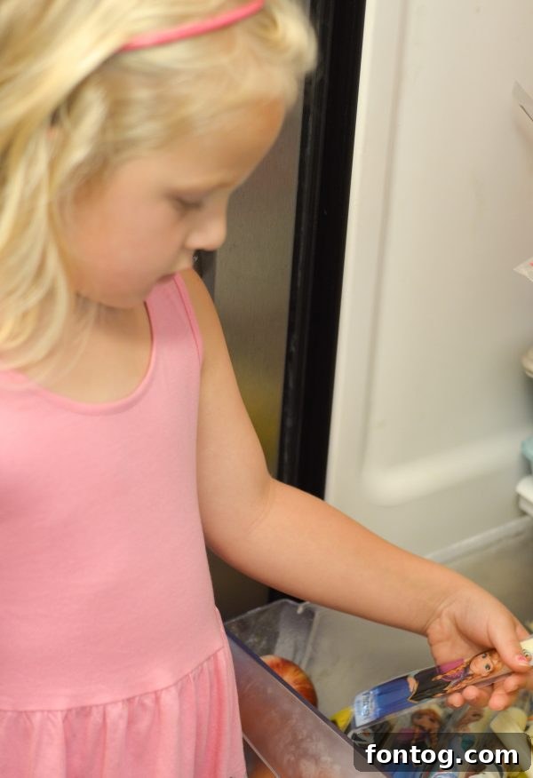 Post-School Power Snacks 5 A variety of fresh fruits and Disney Frozen String Cheese in a snack drawer