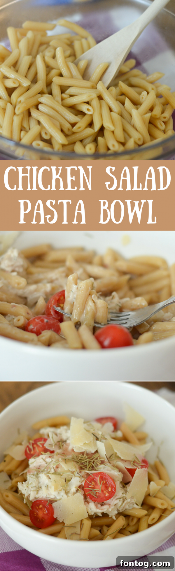 Chicken Salad Pasta Bowl pin image for social sharing.