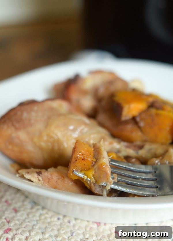 Delicious Slow Cooker Maple Chicken with apples and sweet potatoes