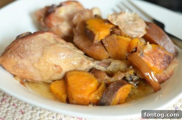 Close-up of slow cooker maple chicken with sauce
