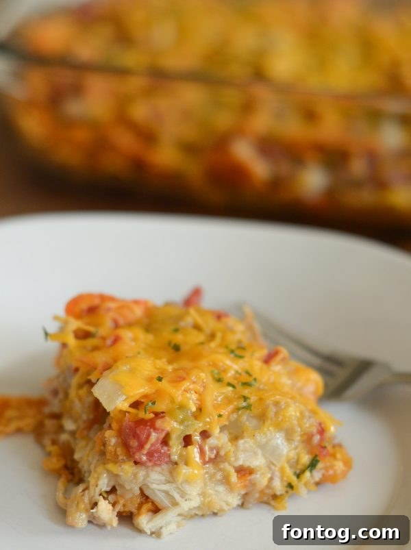 Delicious and creamy King Ranch Chicken Casserole, a perfect family meal