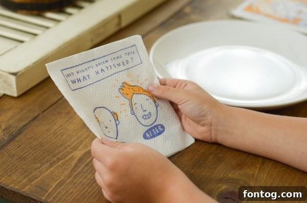 Family discussing with conversation starter napkins