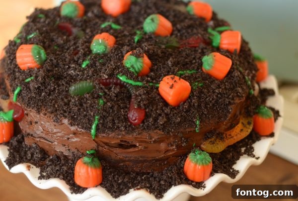 A beautifully decorated Pumpkin Patch Cake ready for serving.