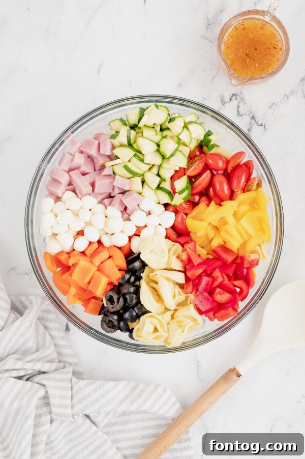 Close-up of gluten-free tortellini pasta salad showcasing fresh ingredients