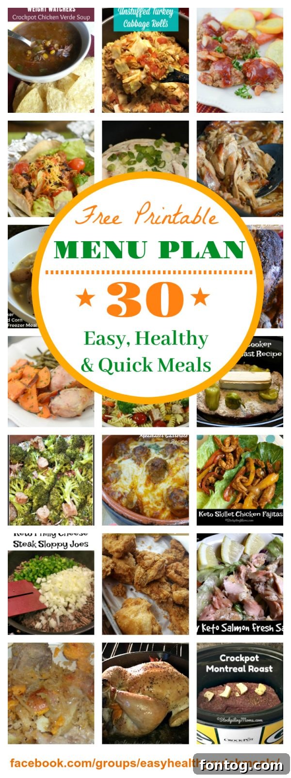 Vertical view of the November Menu Plan, ideal for mobile or printing