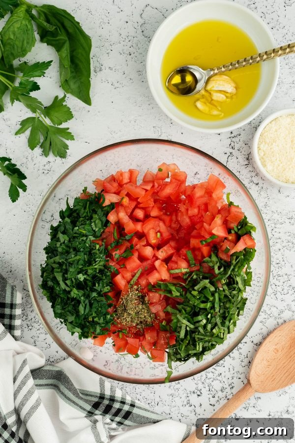 Fresh tomatoes, basil, and garlic for bruschetta