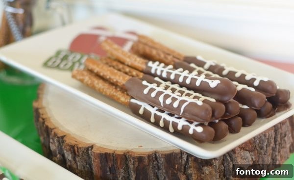 Touchdown Bites: Hosting the Ultimate Homegate with a Football Cheese Board 11 Chocolate dipped pretzels with football laces
