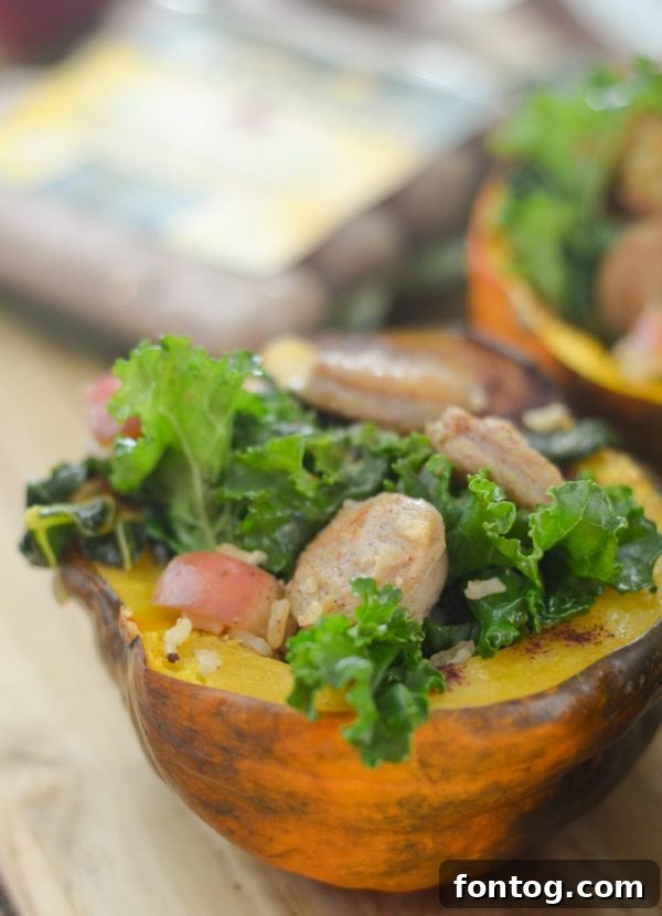 Chicken Sausage Stuffed Acorn Squash ready to eat