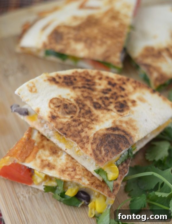 Fiesta Chicken Corn Quesadillas 2 Delicious Chicken and Corn Salsa Quesadillas ready to serve