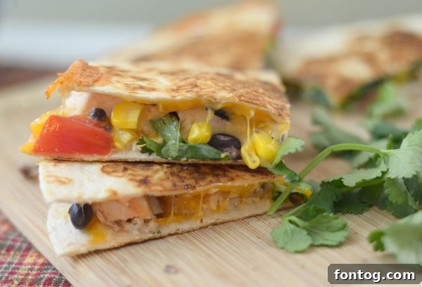 Fiesta Chicken Corn Quesadillas 3 Close-up of a golden brown Chicken and Corn Salsa Quesadilla