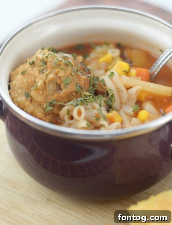 Cozy Instant Pot Meatball Soup 2 Delicious bowl of Instant Pot Meatball Soup, ready to eat.