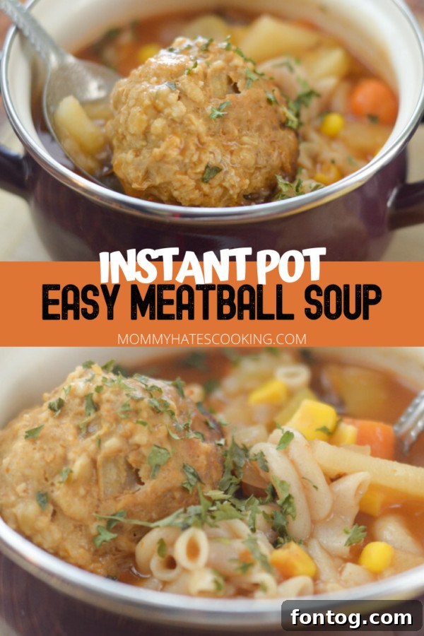 Cozy Instant Pot Meatball Soup 7 Hearty Instant Pot Meatball Soup in a rustic serving bowl, ready to be enjoyed.
