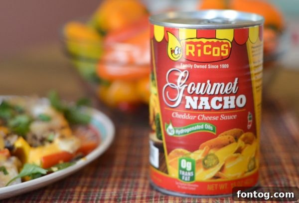 Close-up of freshly baked Cheesy Sweet Pepper Nachos with melted Ricos cheese.