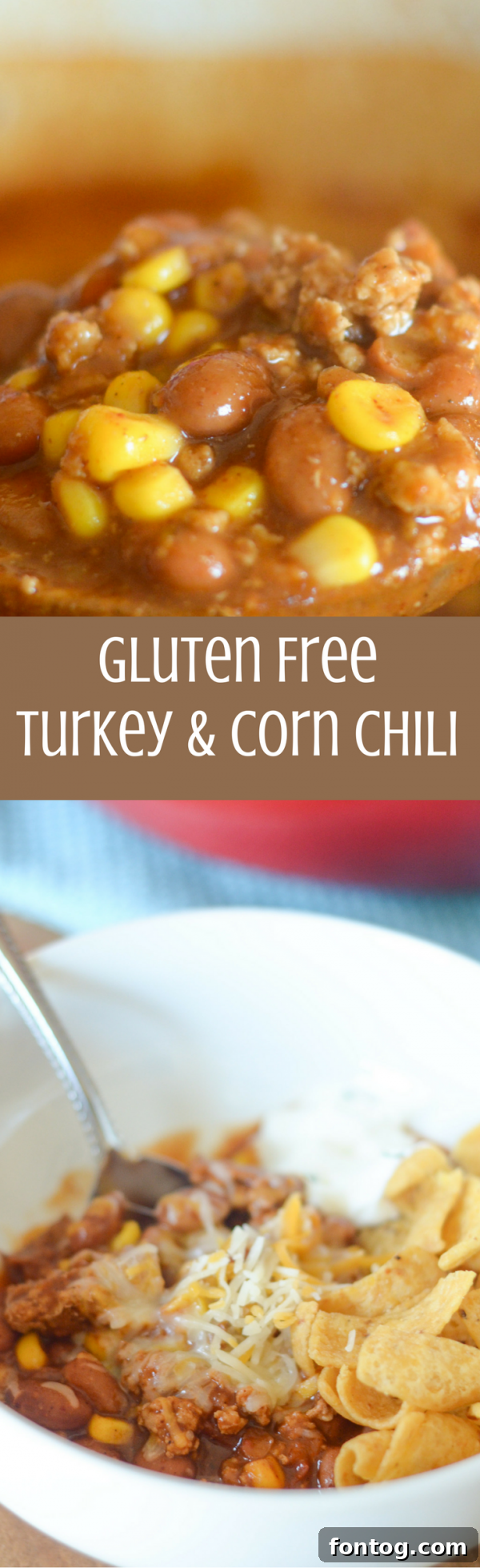 Final plated Gluten-Free Turkey Chili with Corn, garnished
