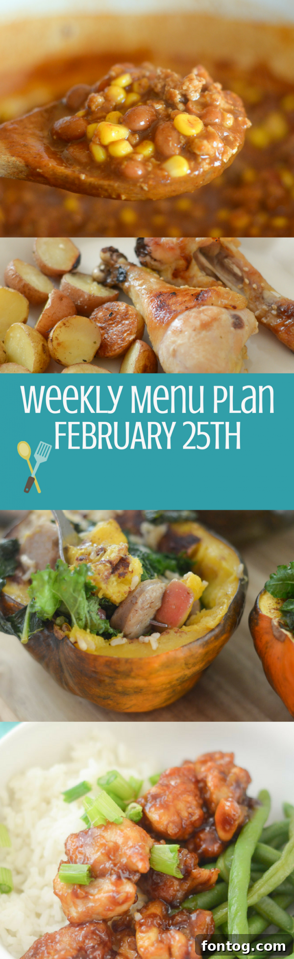 Weekly Meal Plan - Week of February 25th 3 Weekly Menu Plan for Spring - graphic with meal ideas