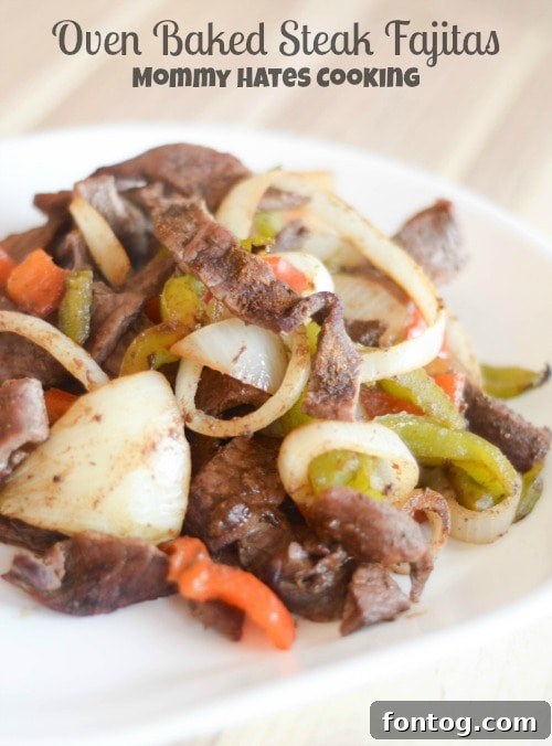 Oven Baked Steak Fajitas ready to serve with tortillas and fresh toppings