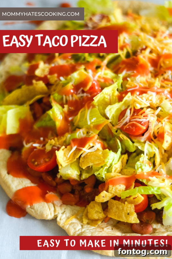 Taco Pizza: Deliciously Customizable (Gluten-Free Friendly) 8 Taco pizza pin image for Pinterest sharing.