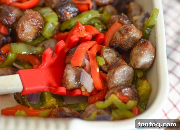 Air Fryer Bratwurst and Vegetables served on a plate