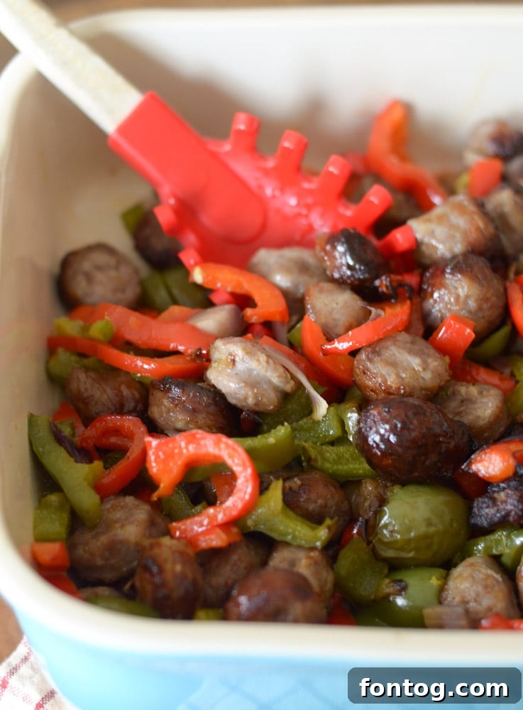 Plated Air Fryer Bratwurst and Vegetables