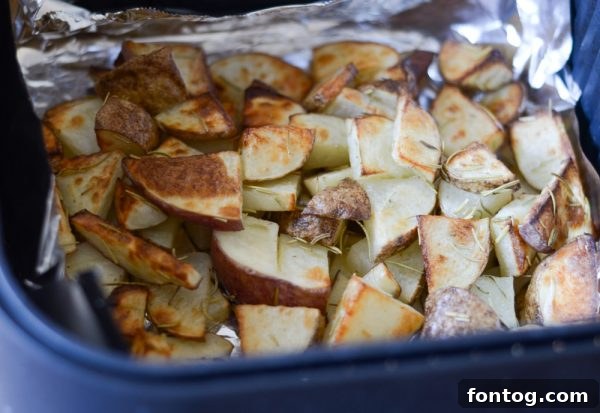 Air Fryer Roasted Potatoes seasoned with rosemary