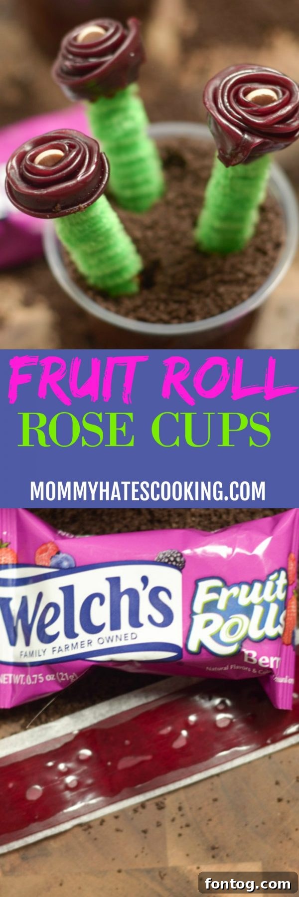 A Pinterest-friendly image showing Fruit Roll Rose Cups, ideal for pinning and sharing creative snack ideas.