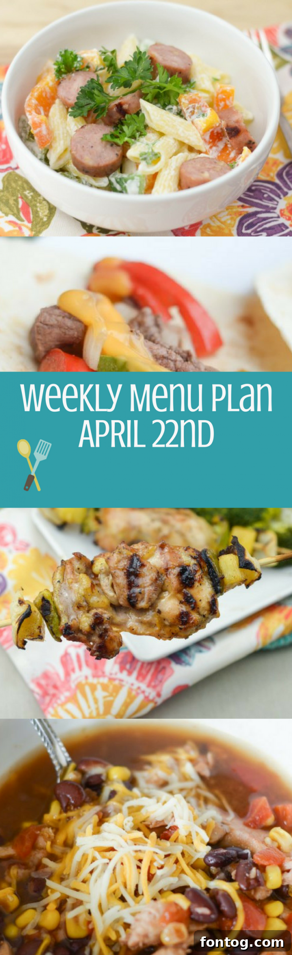 Weekly Meal Ideas Starting April 22nd 4 Weekly Menu Plan for a seamless cooking experience.