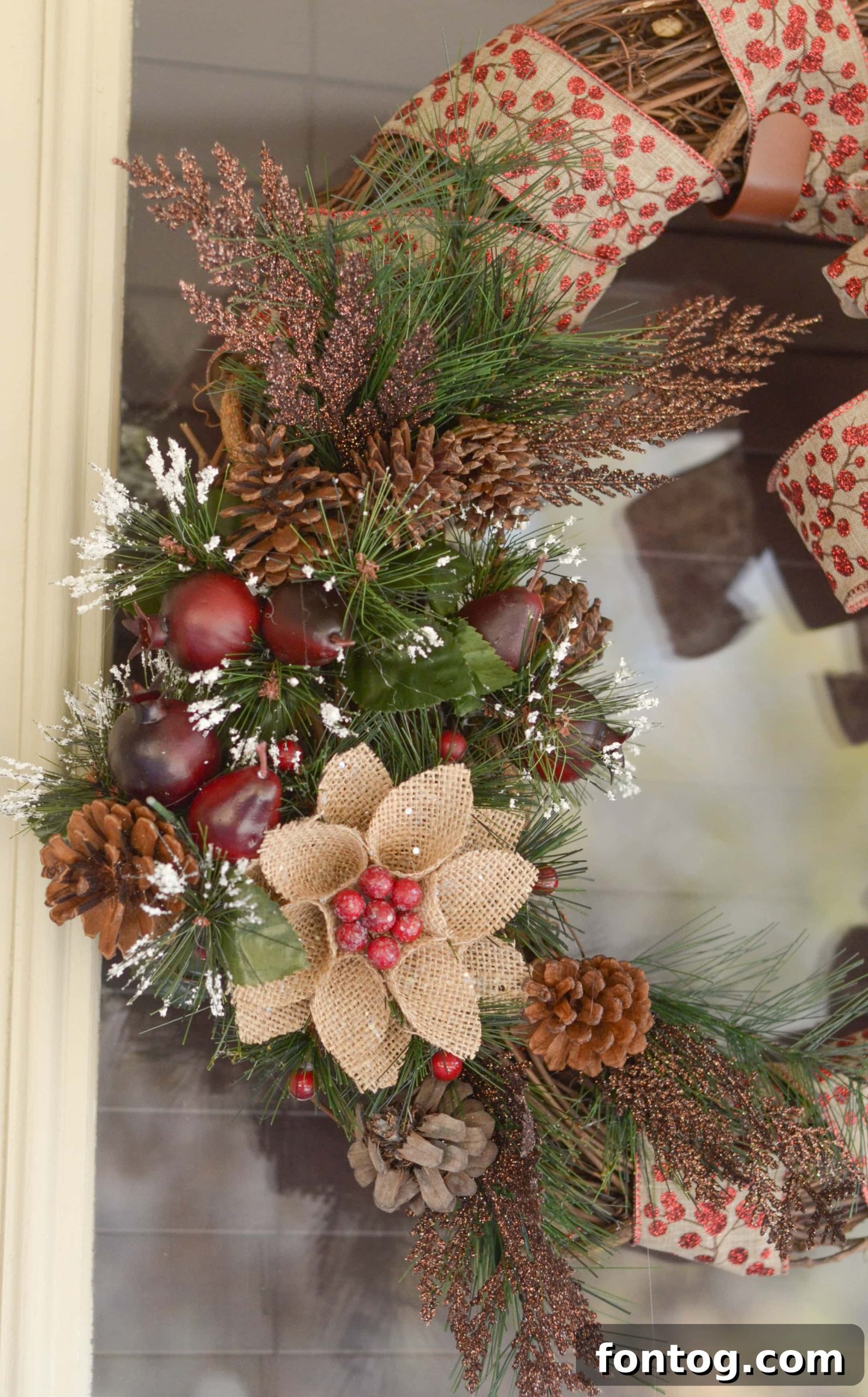 Winter's Rustic Welcome 11 Finished Rustic Holiday Wreath with a bell hanger