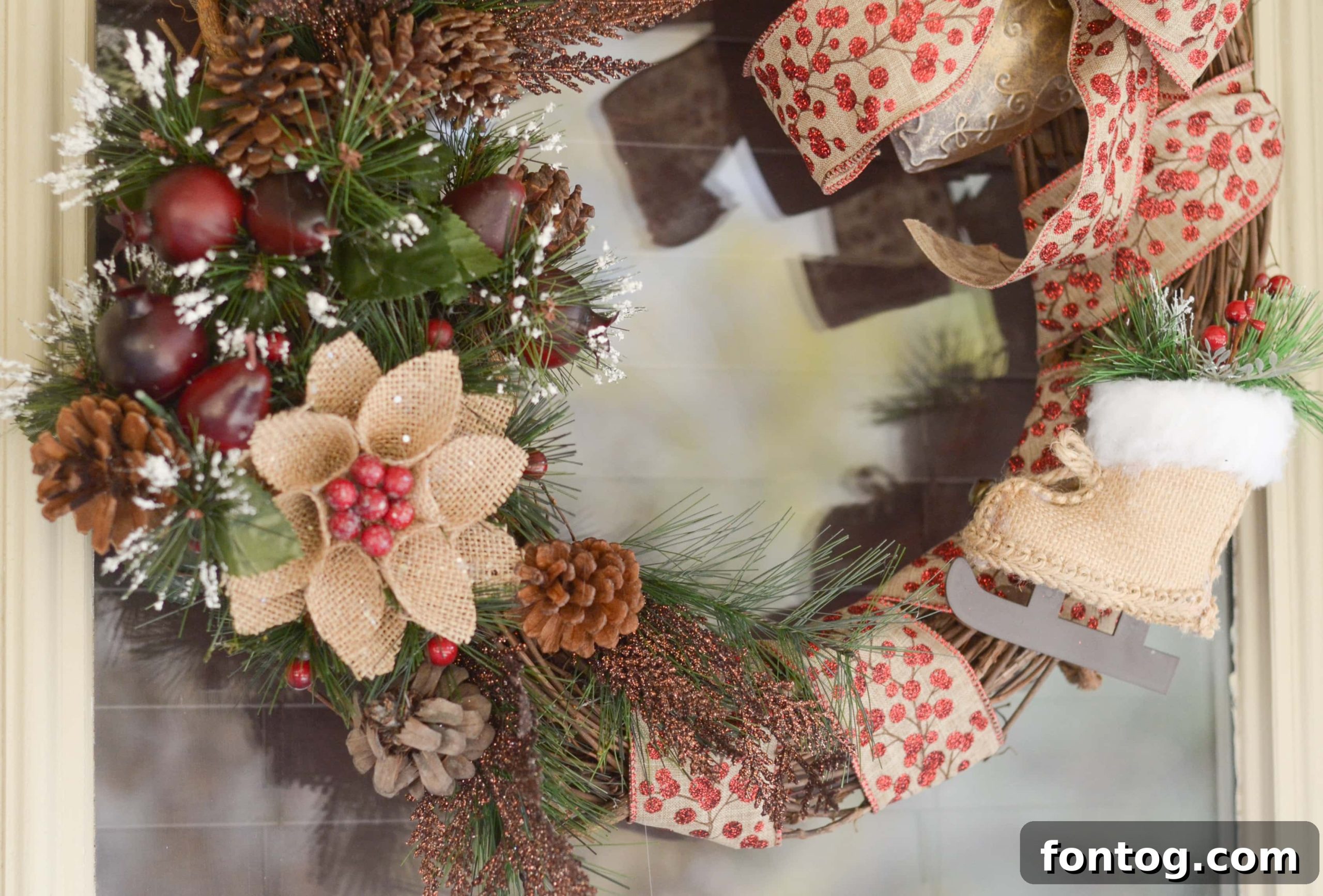 Winter's Rustic Welcome 12 Two Rustic Holiday Wreaths side-by-side, showing customization