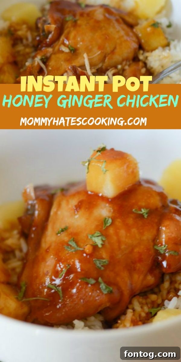 Pinterest graphic for Instant Pot Honey Ginger Chicken