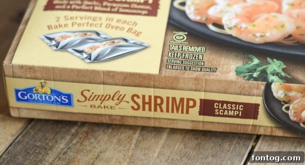 Gorton's Everyday Gourmet Simply Bake Shrimp, packaged and ready for cooking.