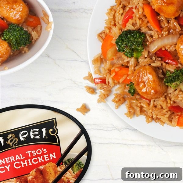 Close-up of Tai Pei General Tso's Spicy Chicken, showcasing the vibrant ingredients and delicious sauce, ready to serve.