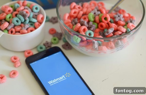 Son pouring Kellogg's Wild Berry Froot Loops from a pre-portioned bag into a bowl