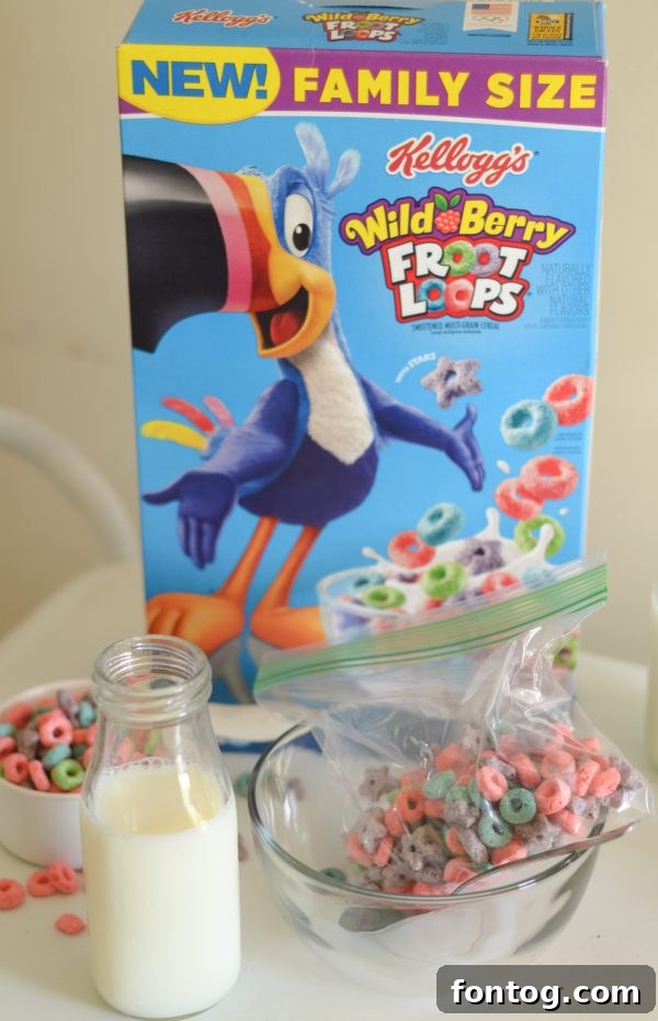 Daughter ready to make breakfast with pre-portioned cereal and milk