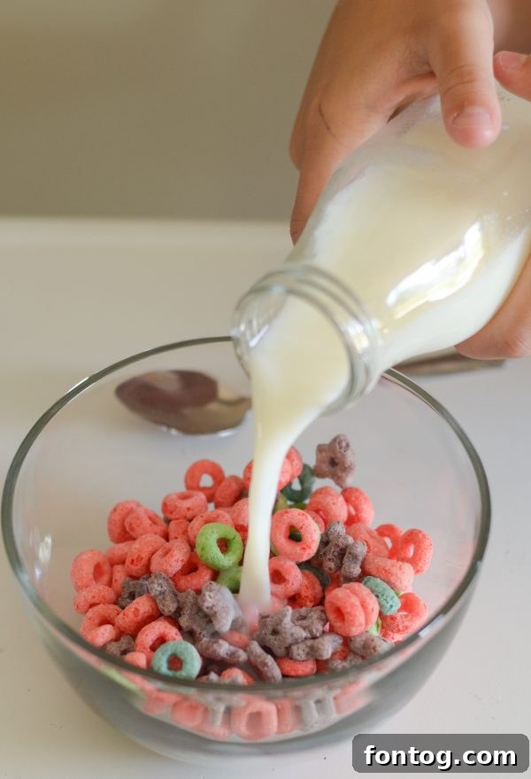 Pre-portioned cereal bags and milk bottles ready for breakfast