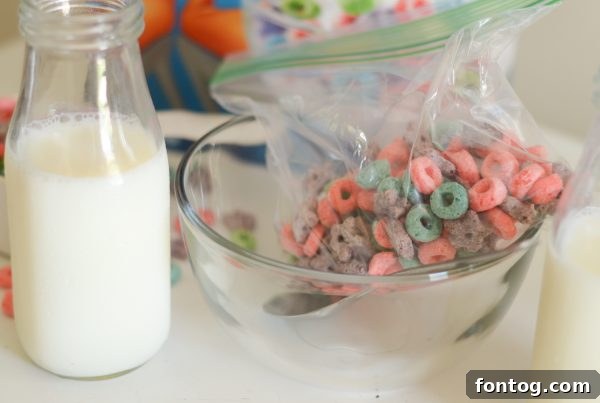 Pre-portioned cereal and milk, ready for an easy breakfast
