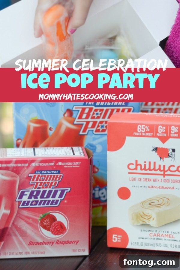 Summer Ice Pop Bash 10 A large graphic promoting an 'ICE POP PARTY' with colorful elements and summer imagery