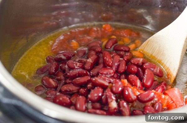 Close-up of the chili with visible beans and beef