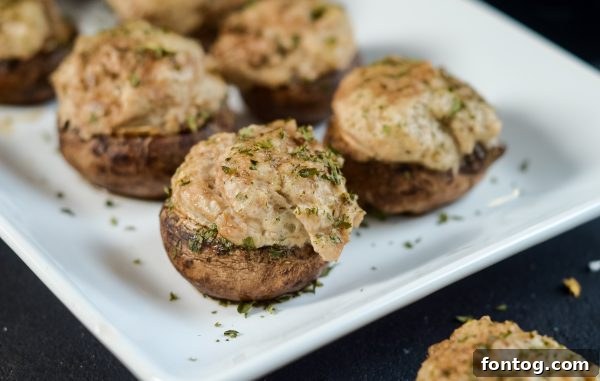 Balsamic Kissed Stuffed Mushrooms 2 Rich Balsamic Glazed Stuffed Mushrooms, perfectly cooked for holiday gatherings.