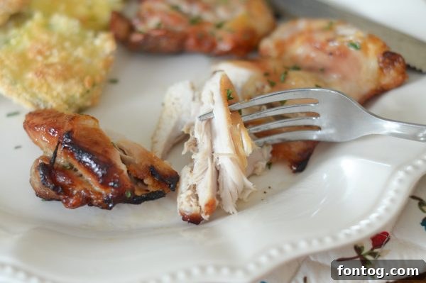 Air Fryer Glazed Chicken Thighs - close up of the deliciously caramelized glaze.
