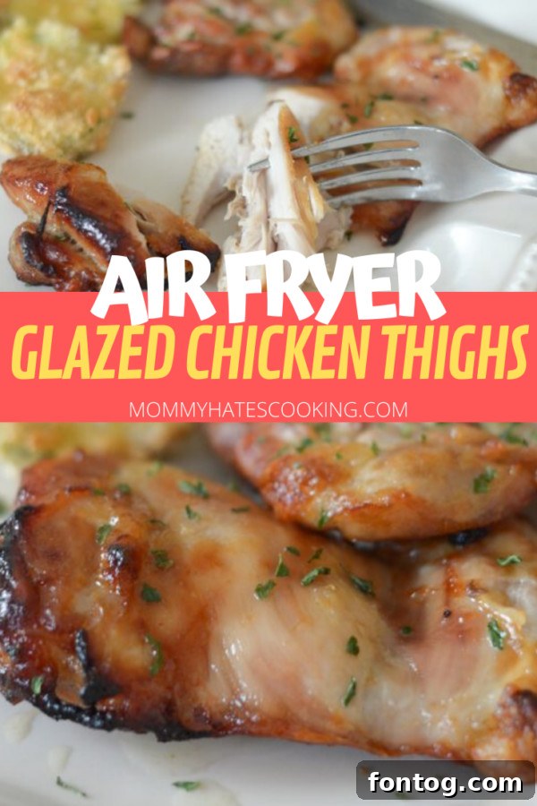 Final plated Air Fryer Glazed Chicken Thighs, ready to eat.