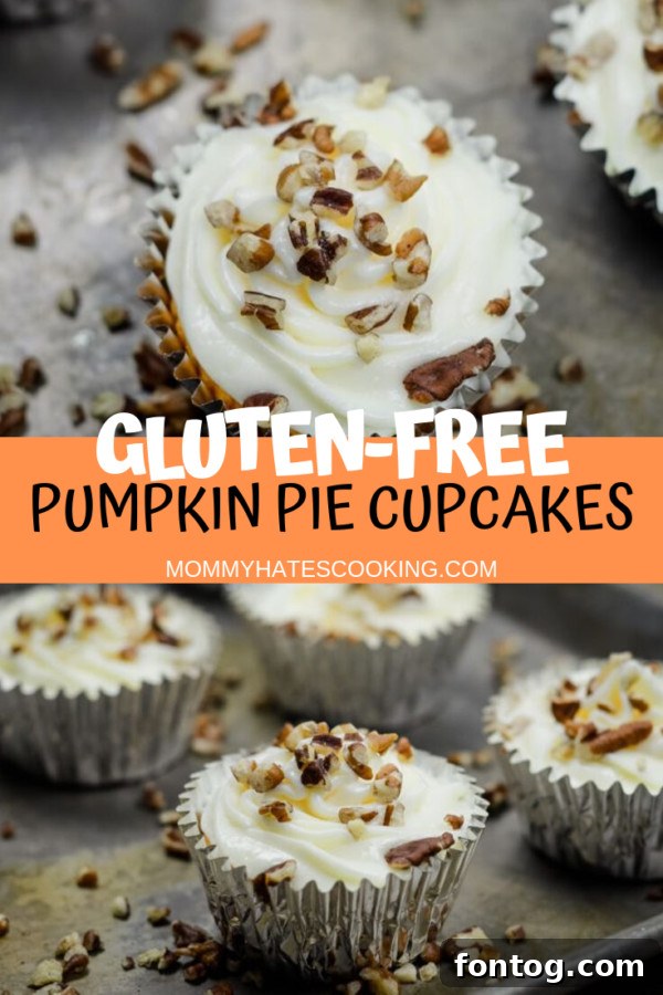 Gluten-Free Pumpkin Pie Cupcakes with Frosting and Pecans