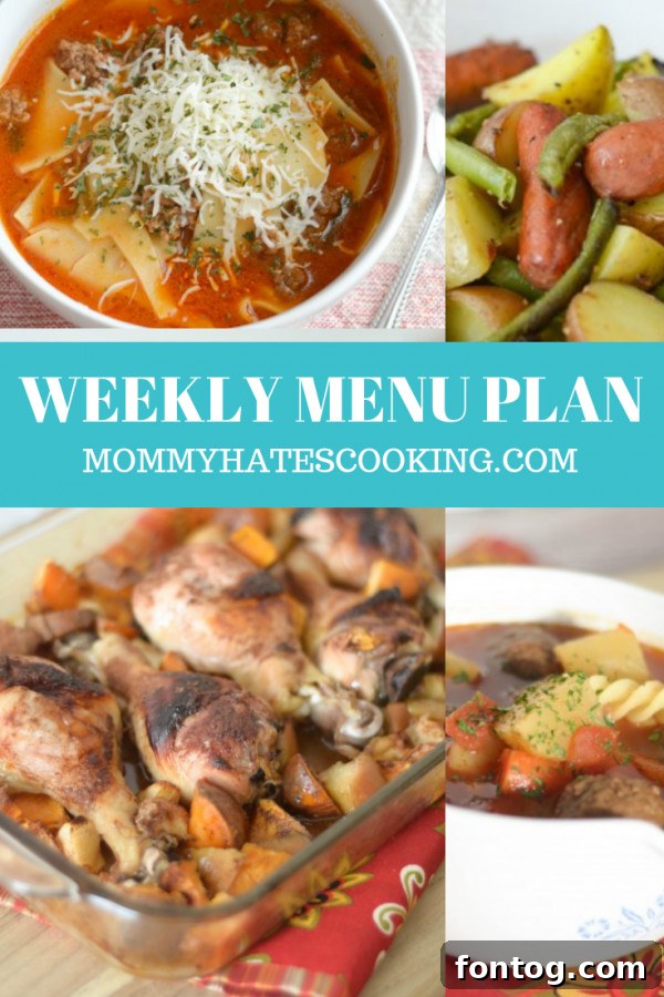 A festive weekly menu planner, emphasizing organization for the holidays