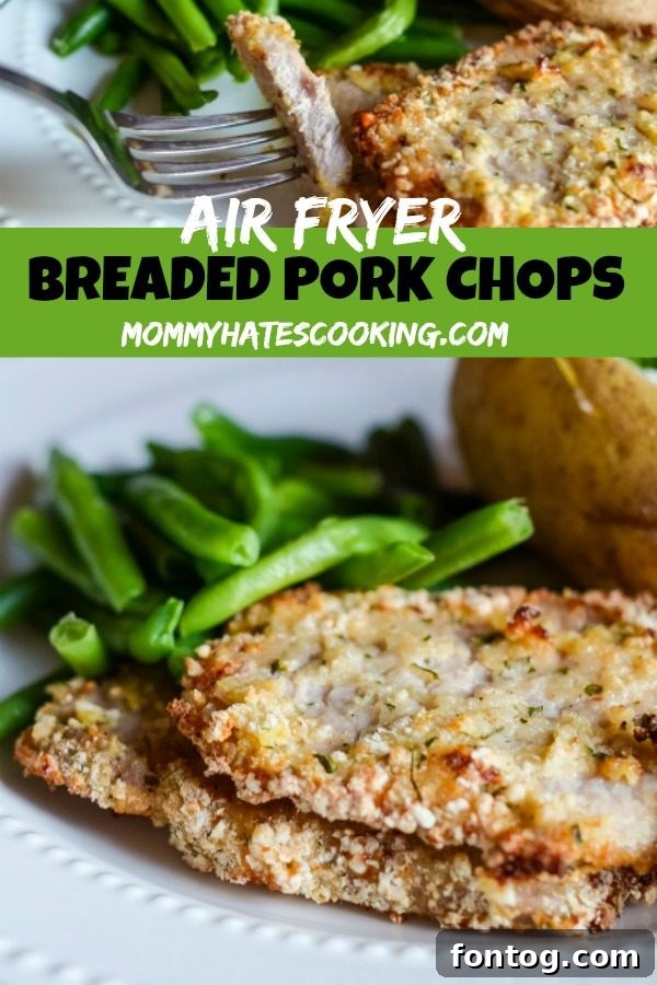 Air Fryer Ranch Breaded Pork Chops on a white plate with lemon wedges