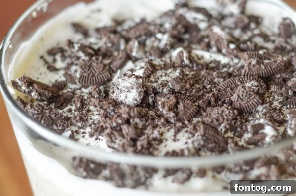 Close up of Gluten Free cookies and cream fluff dessert