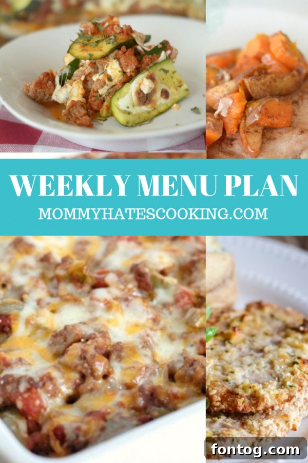 A beautifully organized Weekly Menu Plan graphic, inspiring meal preparation