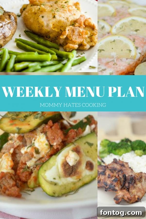 Weekly Menu Plan for a stress-free summer, featuring easy and healthy dinner ideas.