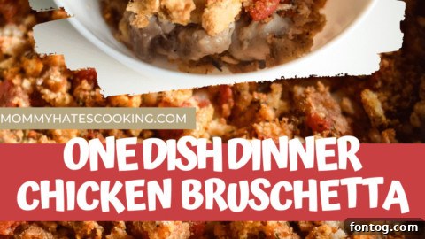 Large image of Baked Chicken Bruschetta for a Pinterest pin