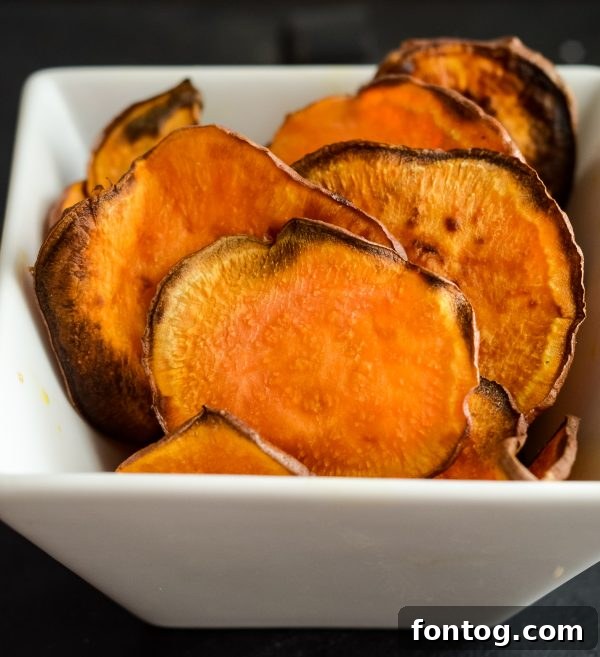 Ingredients for air fryer sweet potato chips: sweet potato, oil spray, and salt.