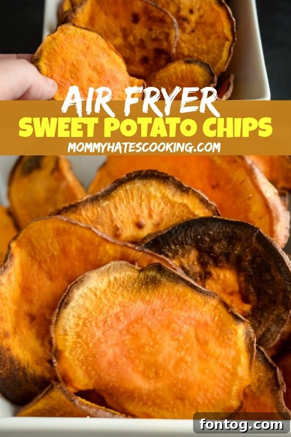 A large pile of crispy air fryer sweet potato chips, perfectly seasoned.
