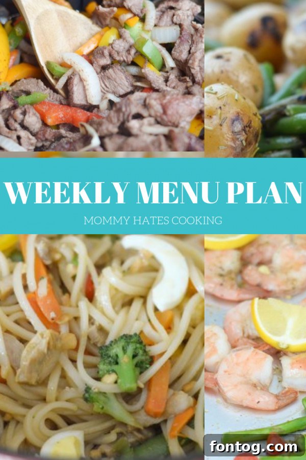 A beautifully organized weekly menu plan graphic